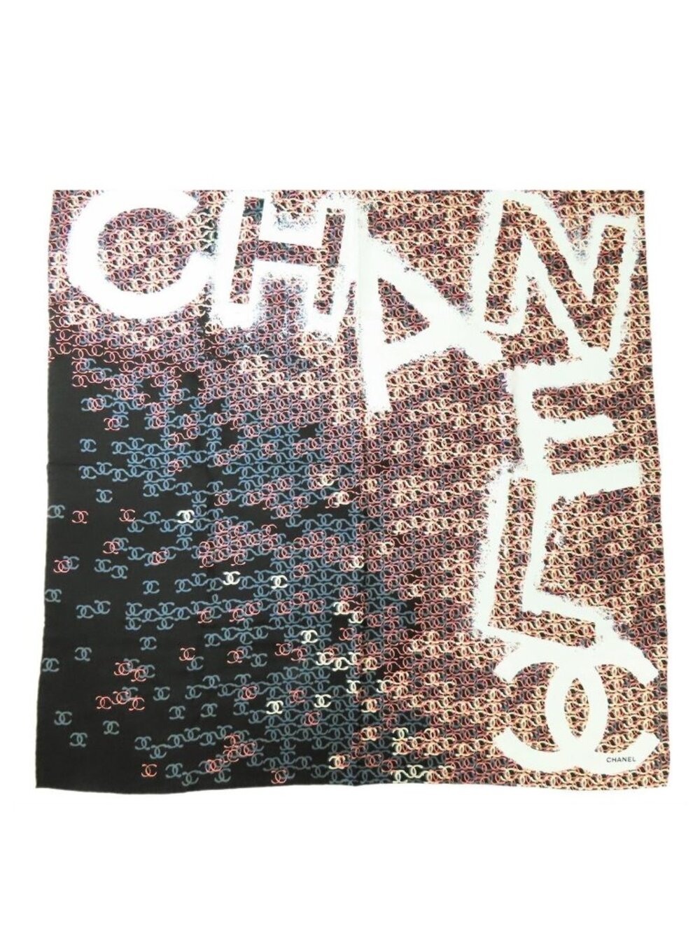 Chanel Coco Print Scarf Black Pink White Silk